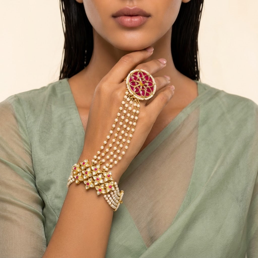 Gulnaar Kundan Pearl Hathphool